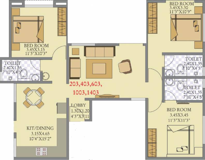 Tatvam La Vida (3BHK+3T (1,399 sq ft) 1399 sq ft)