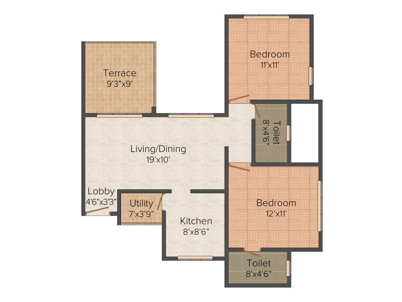 Kalaapi Valentina (2BHK+2T (1,000 sq ft) 1000 sq ft)