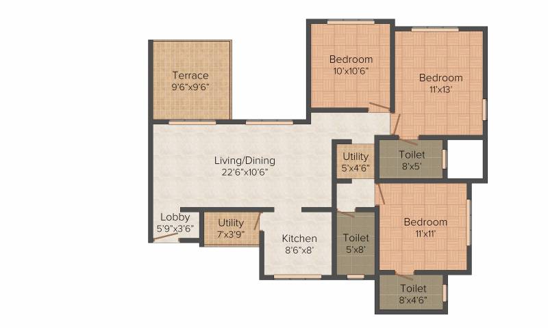 Kalaapi Valentina (3BHK+3T (1,365 sq ft) 1365 sq ft)