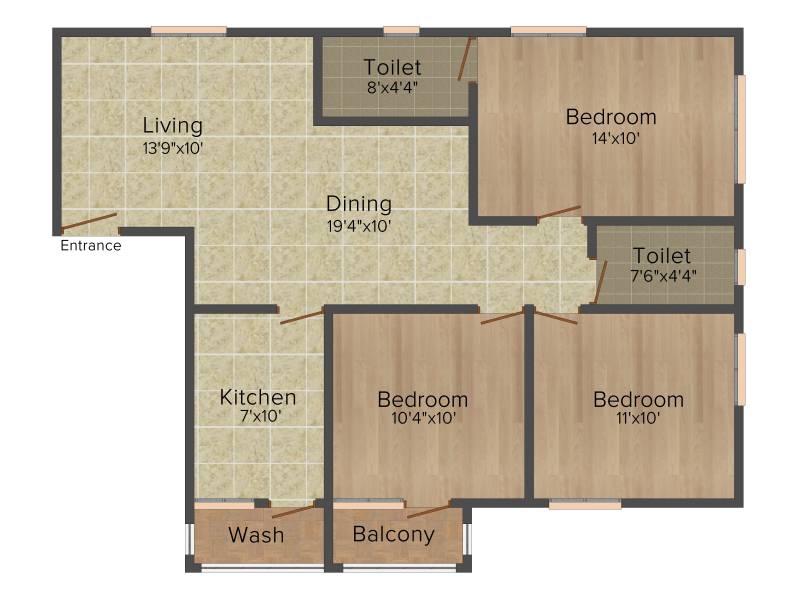 Golden Nugget (3BHK+2T (1,235 sq ft) 1235 sq ft)
