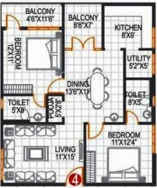 Sowmya Sarovar (2BHK+2T (1,195 sq ft) 1195 sq ft)