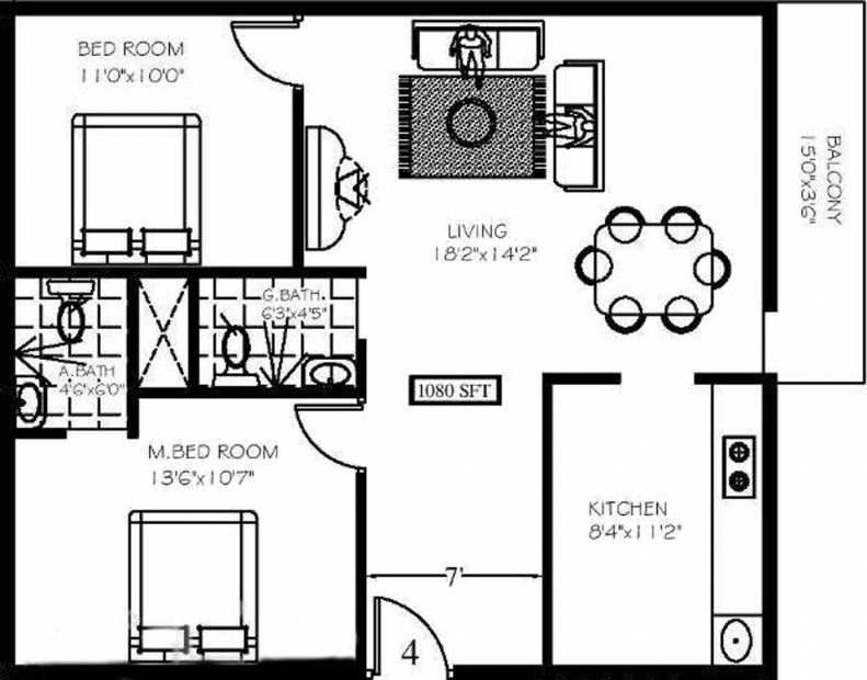 Highcity Srinidhi Enclave (2BHK+2T (1,080 sq ft) 1080 sq ft)