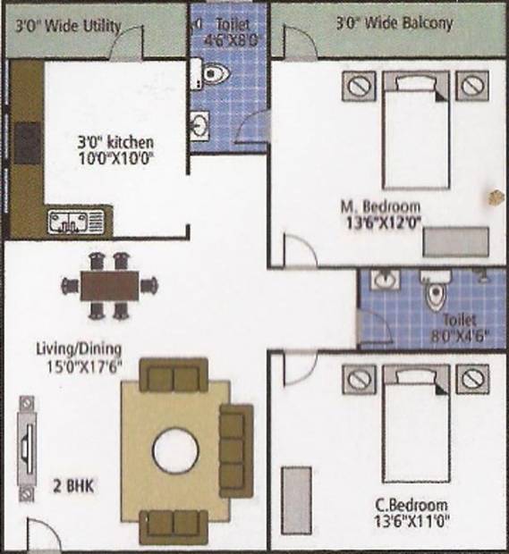 i1 Shakthi Shelter (2BHK+2T (1,128 sq ft) 1128 sq ft)