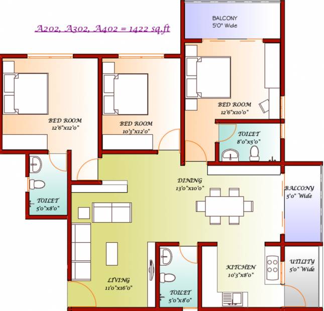DNA Iris (3BHK+3T (1,422 sq ft) 1422 sq ft)