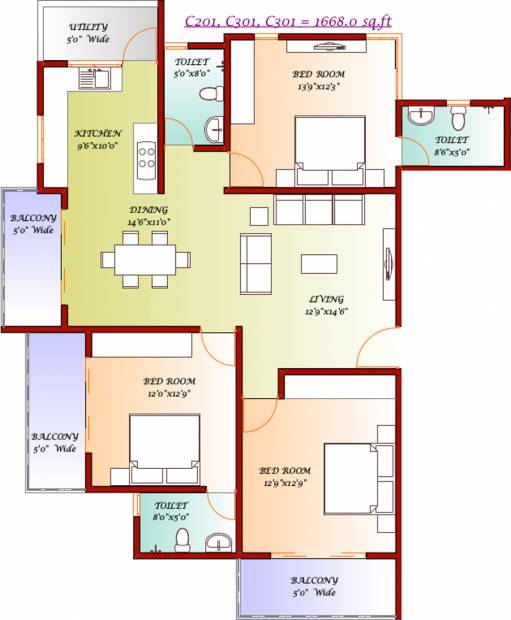 DNA Iris (3BHK+3T (1,668 sq ft) 1668 sq ft)