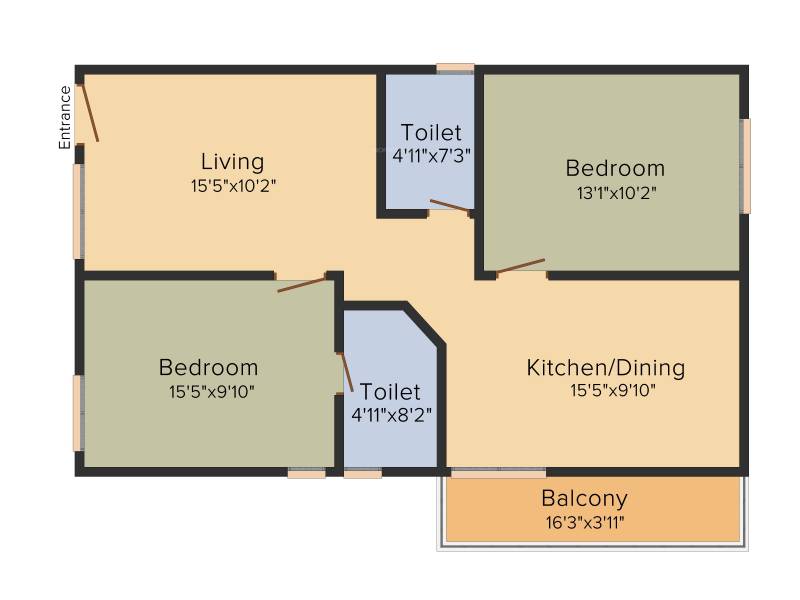 Manito Northlite (2BHK+2T (998 sq ft) 998 sq ft)