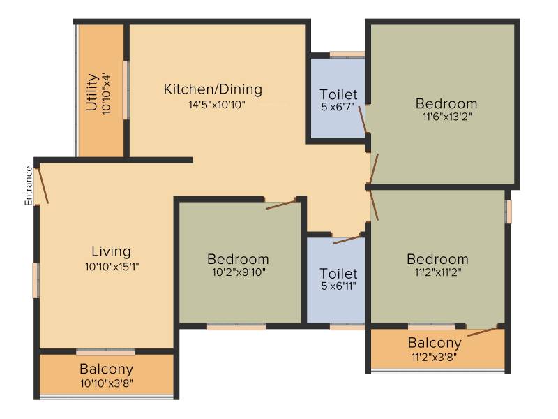 Manito Northlite (3BHK+2T (1,320 sq ft) 1320 sq ft)