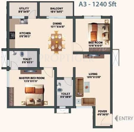 Aditi Eloquent (2BHK+2T (1,240 sq ft) 1240 sq ft)