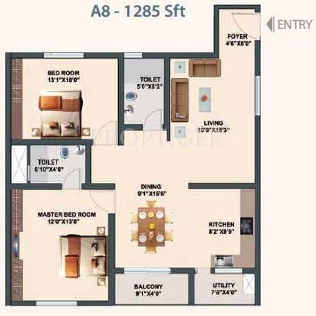 Aditi Eloquent (2BHK+2T (1,285 sq ft) 1285 sq ft)