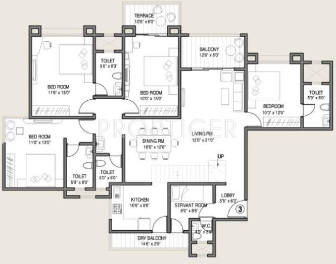 Kolte Patil 24K Allura (4BHK+4T (3,020 sq ft)   Servant Room 3020 sq ft)