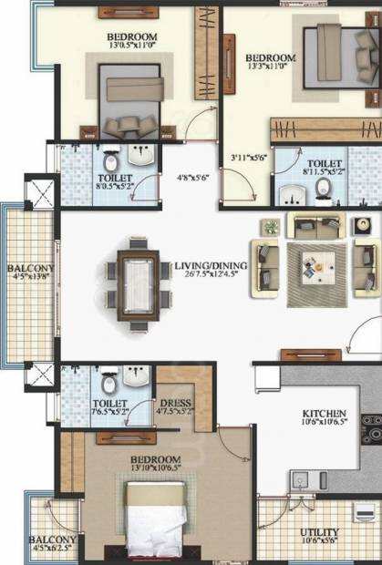 Keerthi Krishna Viva (3BHK+3T (1,715 sq ft) 1715 sq ft)