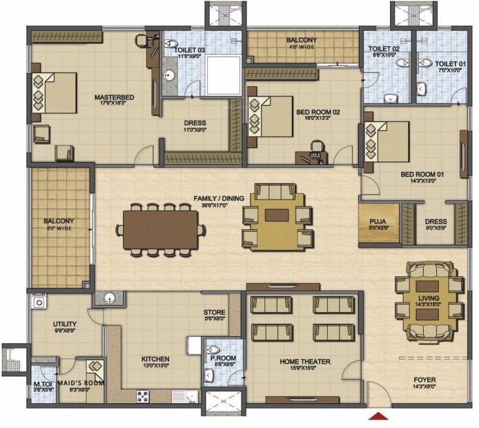 Prestige High Fields (3BHK+4T (4,069 sq ft)   Servant Room 4069 sq ft)
