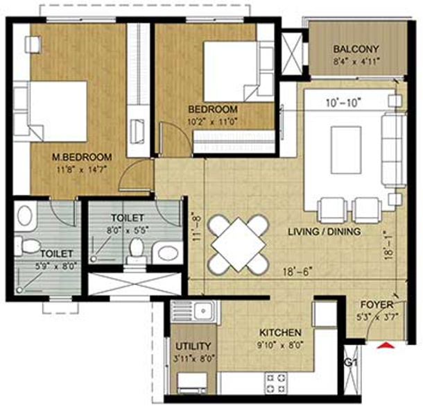 Purva Purva Midtown (2BHK+2T (1,214 sq ft) 1214 sq ft)