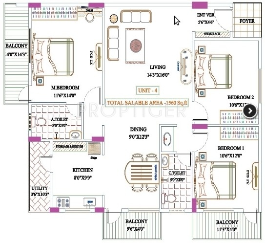 Deccan Expressions (3BHK+2T (1,560 sq ft) 1560 sq ft)