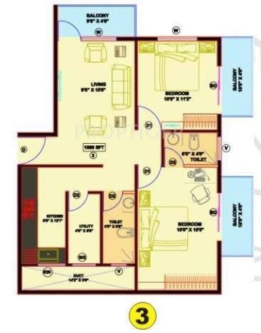 Aspen Prince Princess Palace (2BHK+2T (1,060 sq ft) 1060 sq ft)