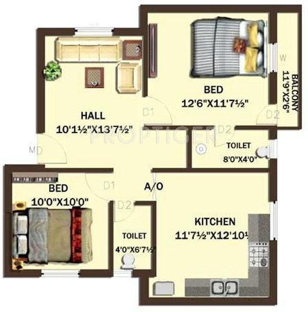 Rajeswari IBIS Fields (2BHK+2T (864 sq ft) 864 sq ft)