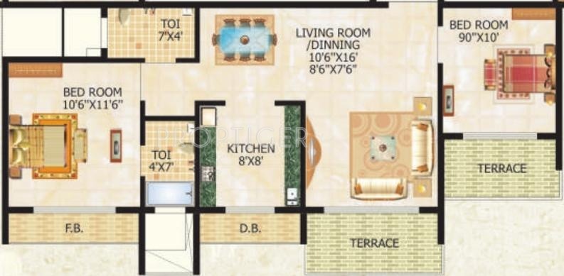 Lakhani Classico (2BHK+2T (1,115 sq ft) 1115 sq ft)