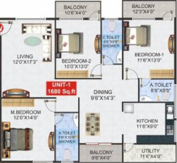 Greenaly Signature (3BHK+3T (1,680 sq ft) 1680 sq ft)