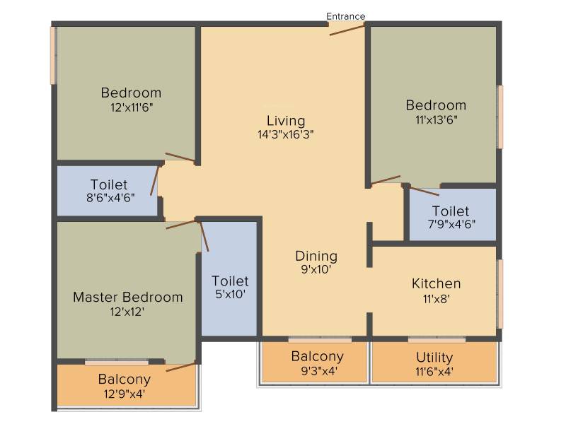 Greenaly Signature (3BHK+3T (1,490 sq ft) 1490 sq ft)
