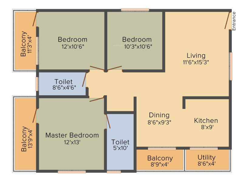 Greenaly Signature (3BHK+2T (1,390 sq ft) 1390 sq ft)
