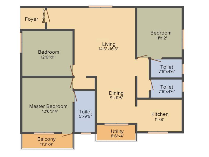 Greenaly Signature (3BHK+3T (1,570 sq ft) 1570 sq ft)