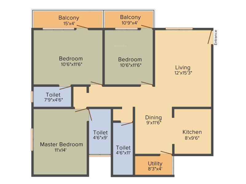 Greenaly Signature (3BHK+3T (1,550 sq ft) 1550 sq ft)