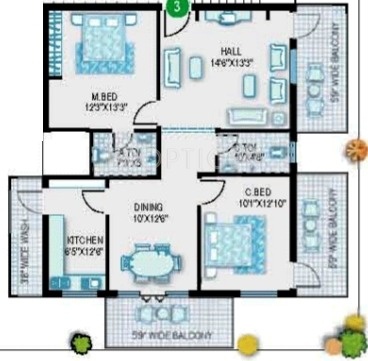 Delta Forest Edge (2BHK+2T (1,530 sq ft) 1530 sq ft)