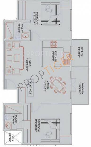 Niranjan Maxima (2BHK+2T (1,130 sq ft) 1130 sq ft)