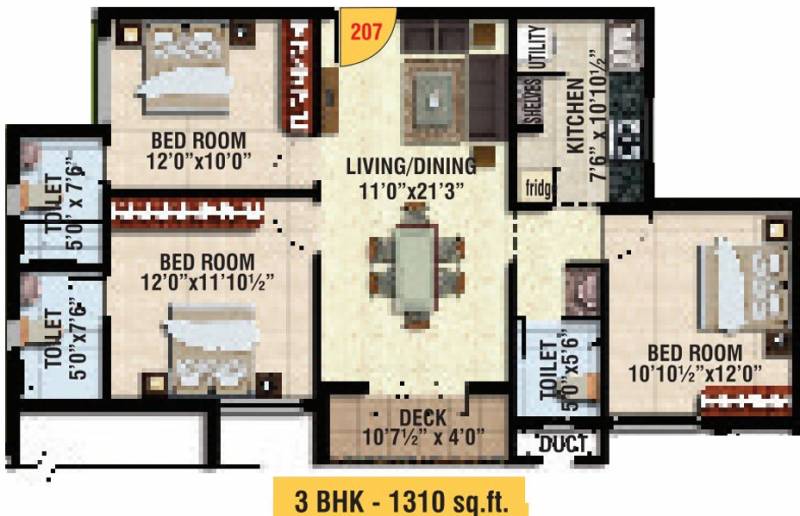 Sidharth Upscale (3BHK+3T (1,310 sq ft) 1310 sq ft)