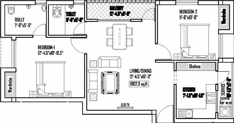 Anirudh AH Block (2BHK+2T (1,002 sq ft) 1002 sq ft)