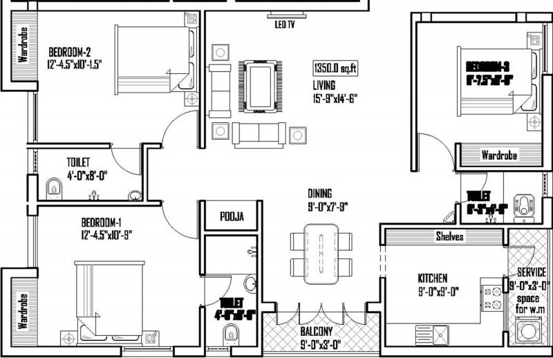 Anirudh AH Block (3BHK+3T (1,350 sq ft) + Pooja Room 1350 sq ft)