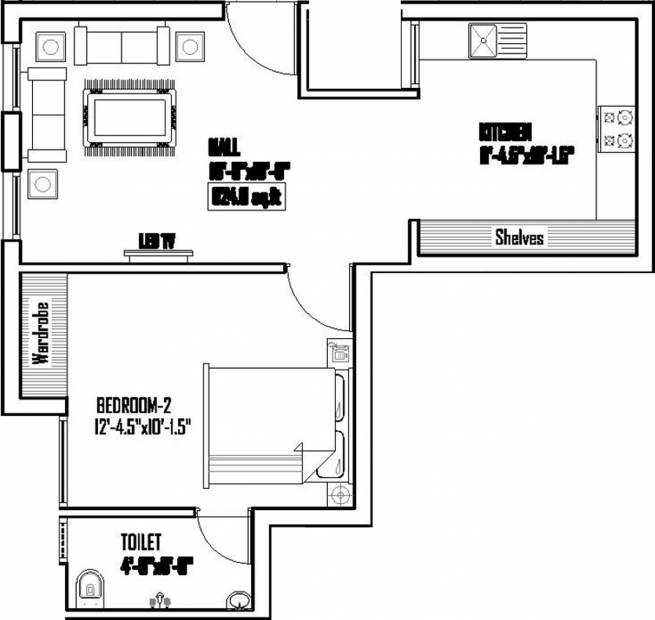 Anirudh AH Block (1BHK+1T (624 sq ft) 624 sq ft)