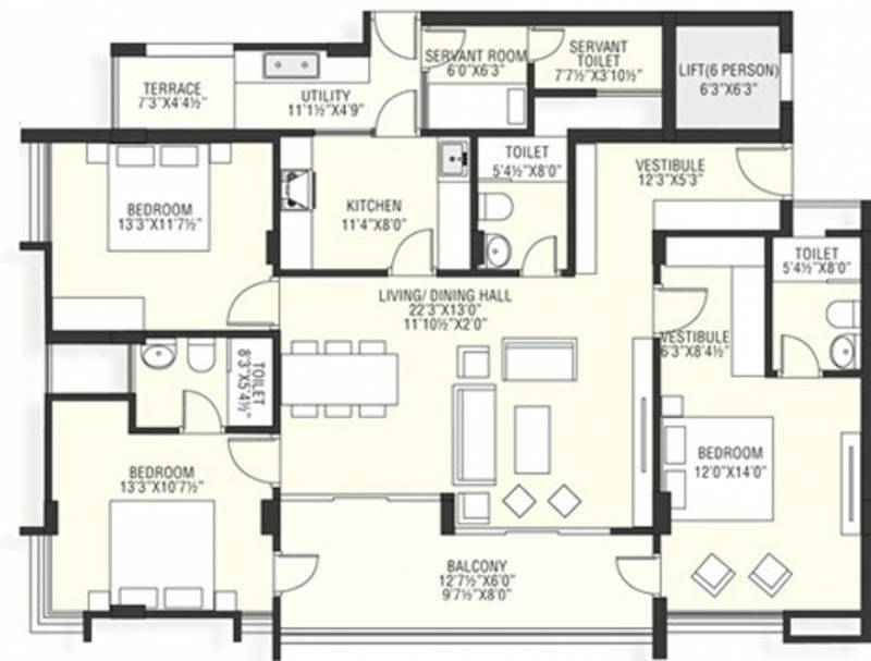 Life SRV (3BHK+3T (1,978 sq ft) + Servant Room 1978 sq ft)
