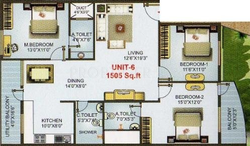 Apsara Gold (3BHK+3T (1,505 sq ft) 1505 sq ft)