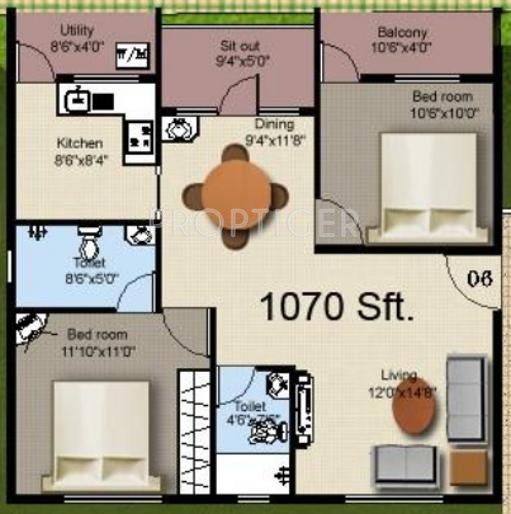 Mahaveer Sanctum Annex (2BHK+2T (1,070 sq ft) 1070 sq ft)