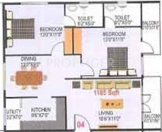 Charitha Classic (2BHK+2T (1,185 sq ft) 1185 sq ft)