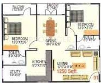 Charitha Classic (2BHK+2T (1,250 sq ft) 1250 sq ft)