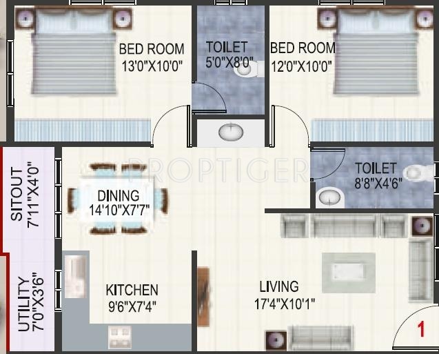 SSV Spring Greens (2BHK+2T (1,010 sq ft) 1010 sq ft)