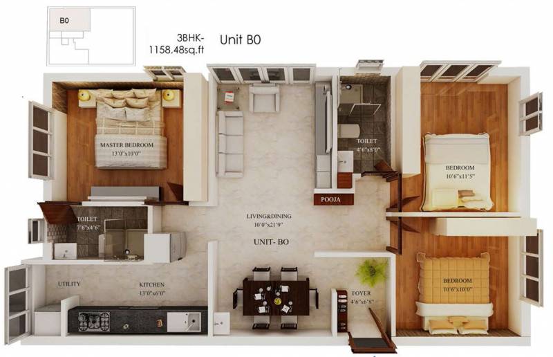 Bluewall Swasthi Residency (3BHK+2T (1,158 sq ft) 1158 sq ft)