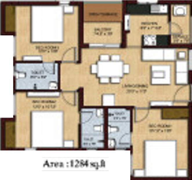 Rajkham Silver Crest (3BHK+3T (1,284 sq ft) 1284 sq ft)
