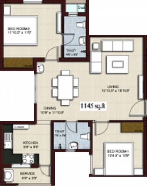 Rajkham Silver Crest (2BHK+2T (1,145 sq ft) 1145 sq ft)