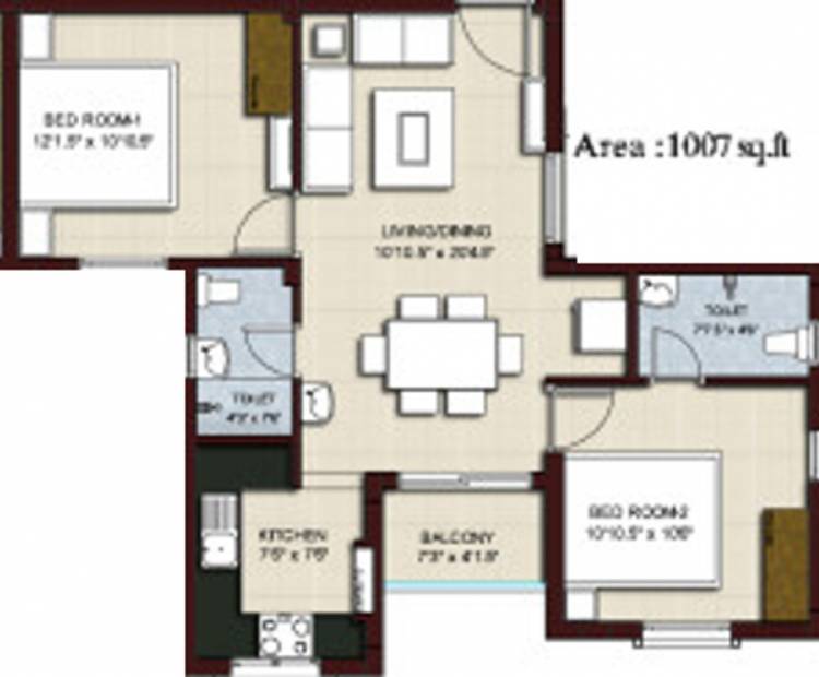 Rajkham Silver Crest (2BHK+2T (1,007 sq ft) 1007 sq ft)