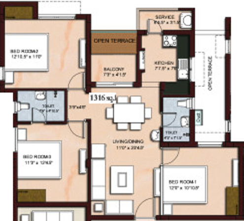 Rajkham Silver Crest (3BHK+3T (1,316 sq ft) 1316 sq ft)