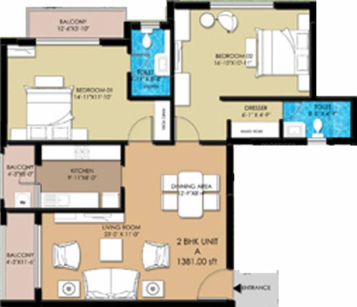 Elegant Buckingham (2BHK+2T (1,381 sq ft) 1381 sq ft)