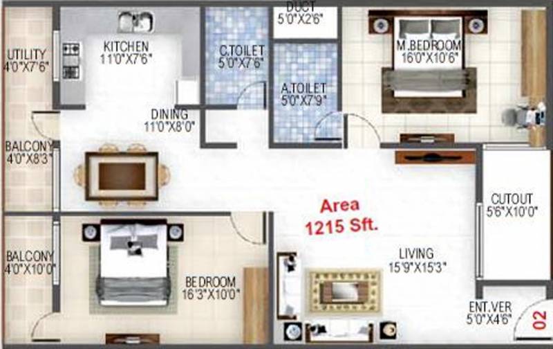 Baldota Elegant (2BHK+2T (1,215 sq ft) 1215 sq ft)