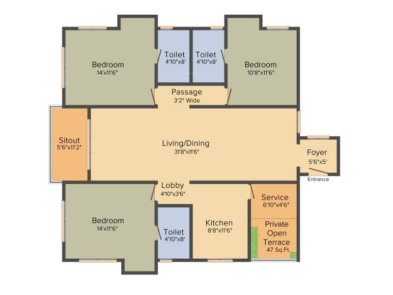 Nahar Jaishree (3BHK+3T (1,744 sq ft) 1744 sq ft)
