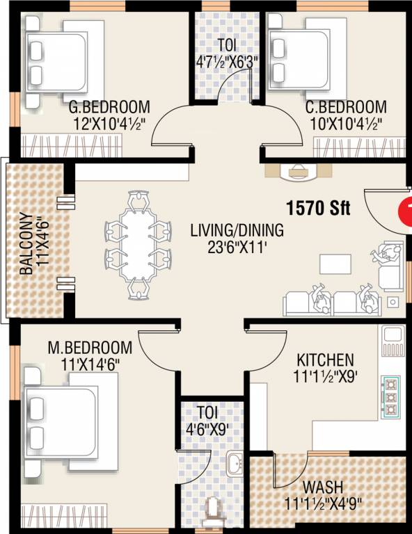 Sahiti Siri Signature (3BHK+2T (1,570 sq ft) 1570 sq ft) Sahiti Siri Signature (3BHK+2T (1,570 sq ft) 1570 sq ft)