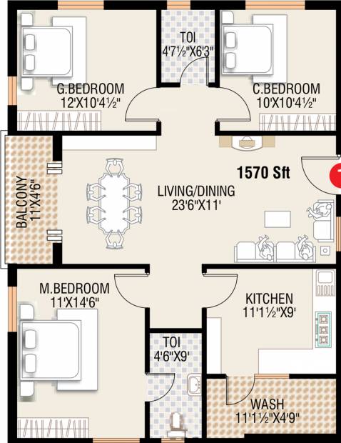 Sahiti Siri Signature (3BHK+2T (1,570 sq ft) 1570 sq ft) Sahiti Siri Signature (3BHK+2T (1,570 sq ft) 1570 sq ft)