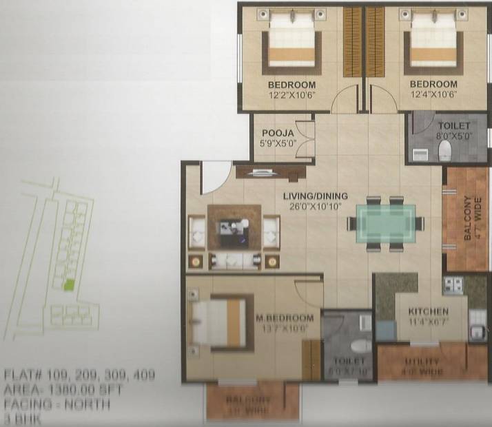 Adiga Vishwendra (3BHK+2T (1,380 sq ft) + Pooja Room 1380 sq ft)