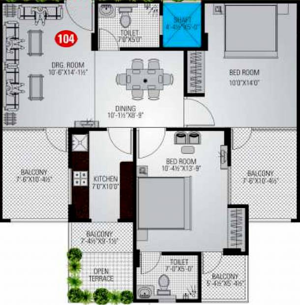 SDC The Key Stone (2BHK+2T (1,180 sq ft) 1180 sq ft)